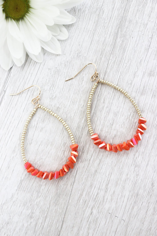 Coral Teardrop Hoop Earrings