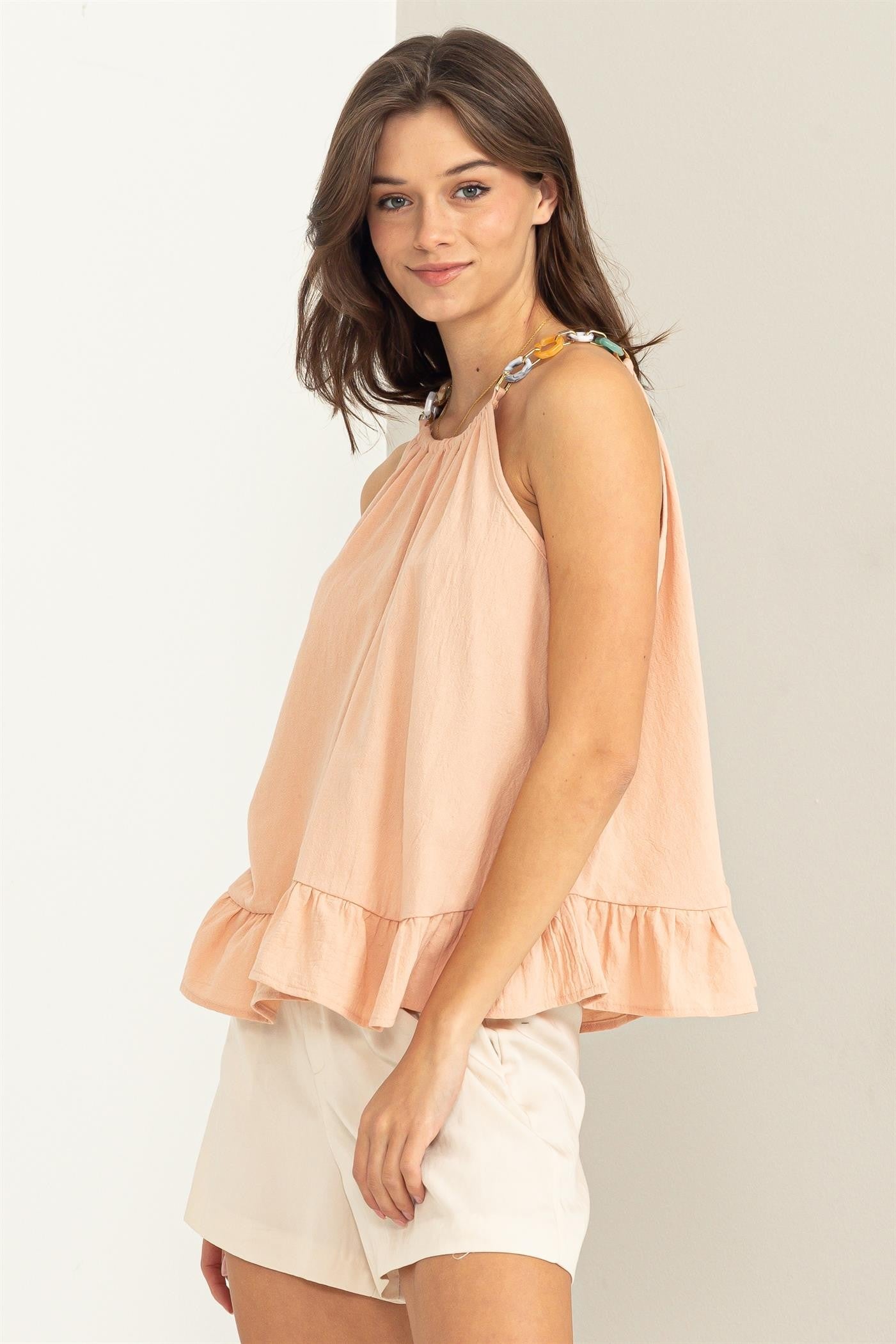 Multicolored Marbled Chain Top- Blush