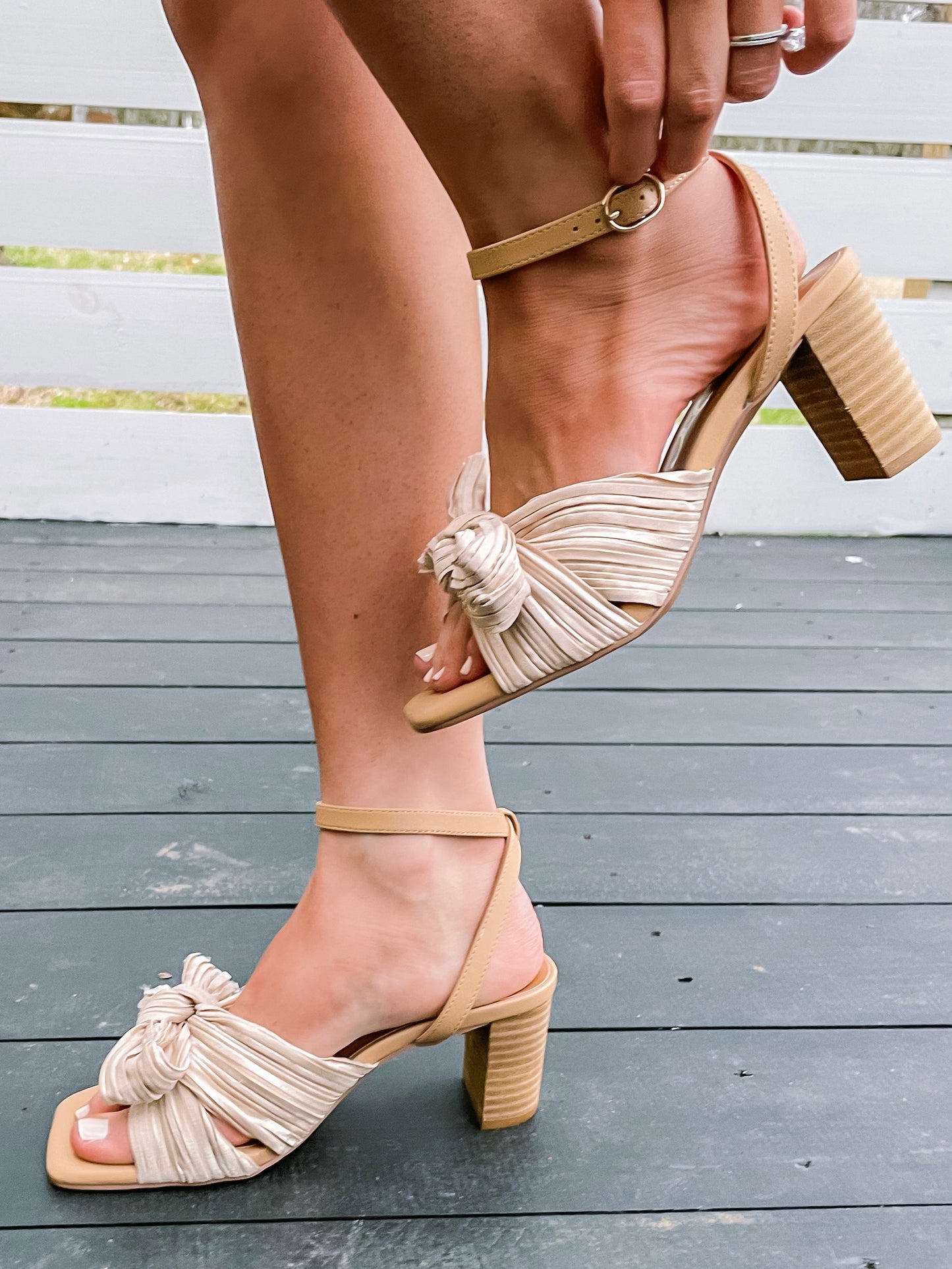 Cara Pleated Bow Heels - Taupe