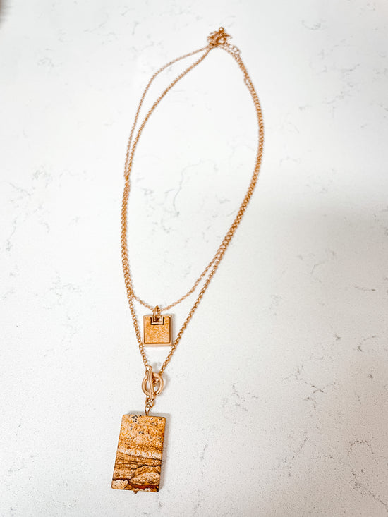 Layered 2 Piece Semi Precious Necklace - Brown Jasper