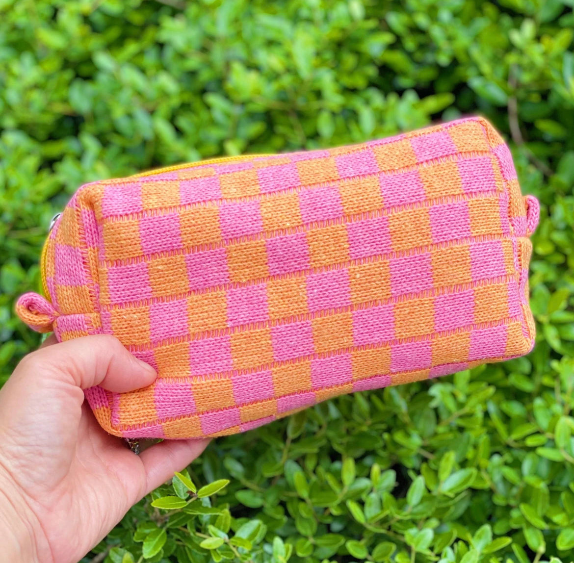 Check Yourself Cosmetic Bag - Orange/Pink