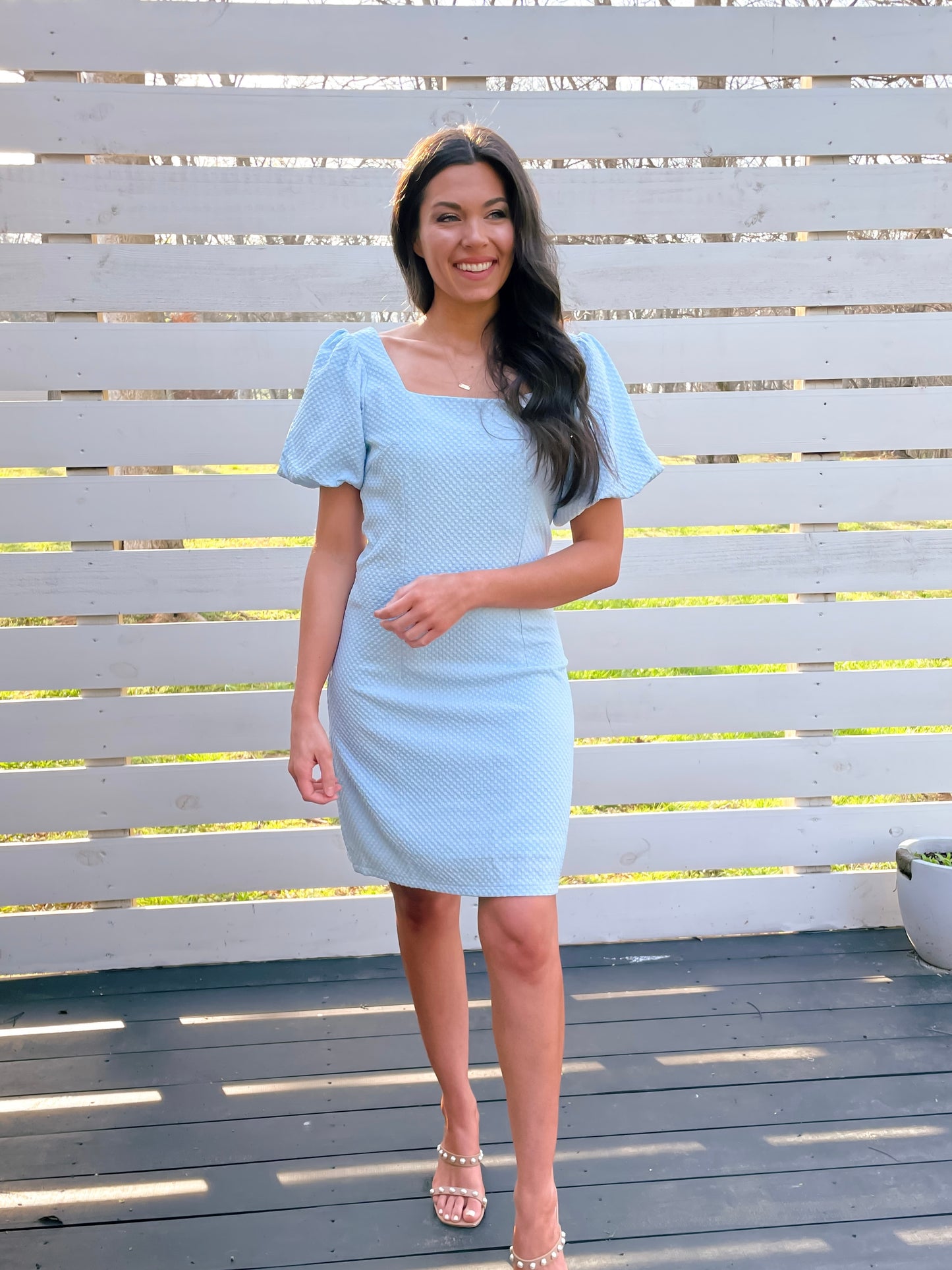 Madison Puff Sleeve Dress - Light Blue