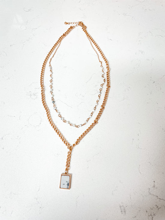 Layered Stone Drop Necklace - White