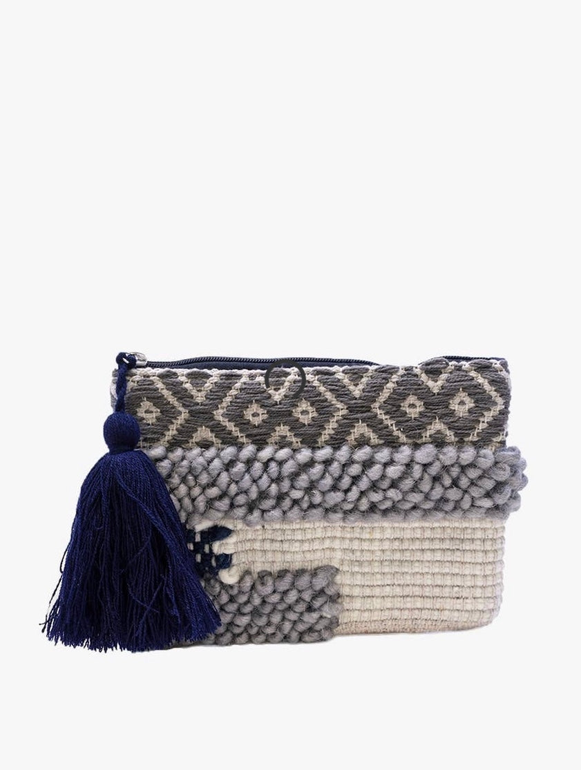 Load image into Gallery viewer, Blake Cotton Pouch- Blue/Grey
