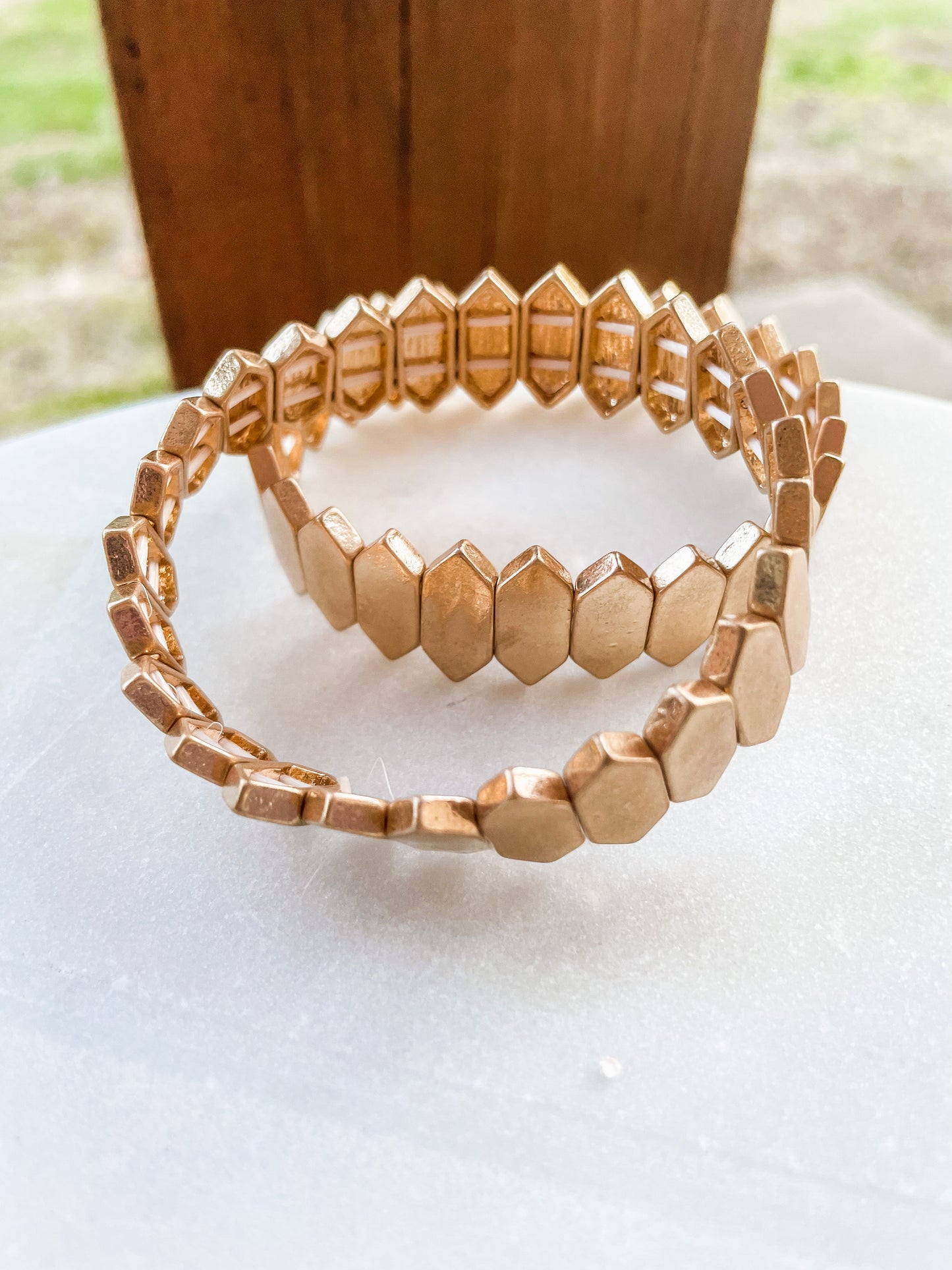 Hexagon Beaded Bracelet - Gold