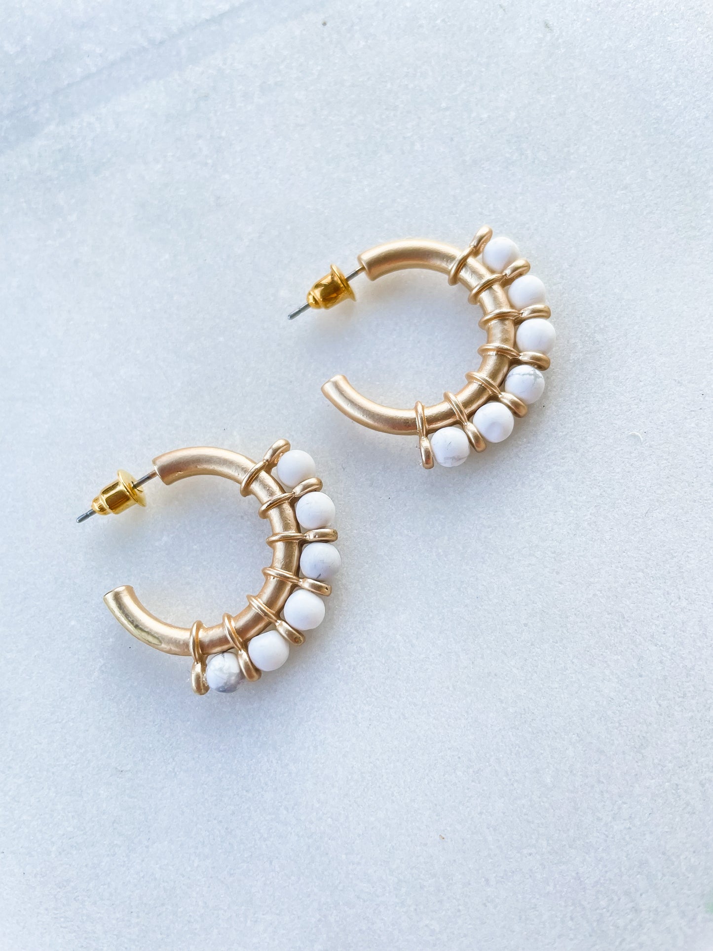 Stone Mini Hoop Earrings - White