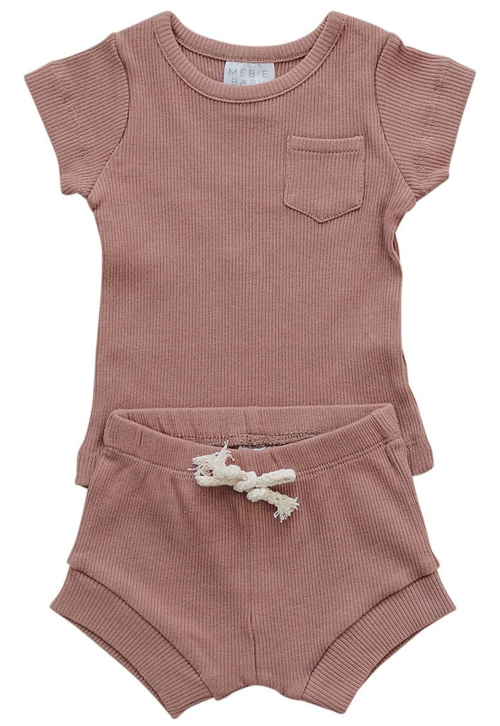 Dusty Rose Organic Cotton Ribbed Short Set