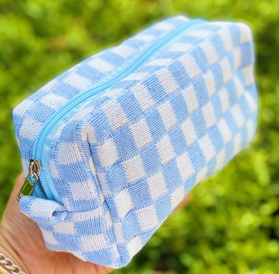 Load image into Gallery viewer, Check Yourself Cosmetic Bag - Blue/White
