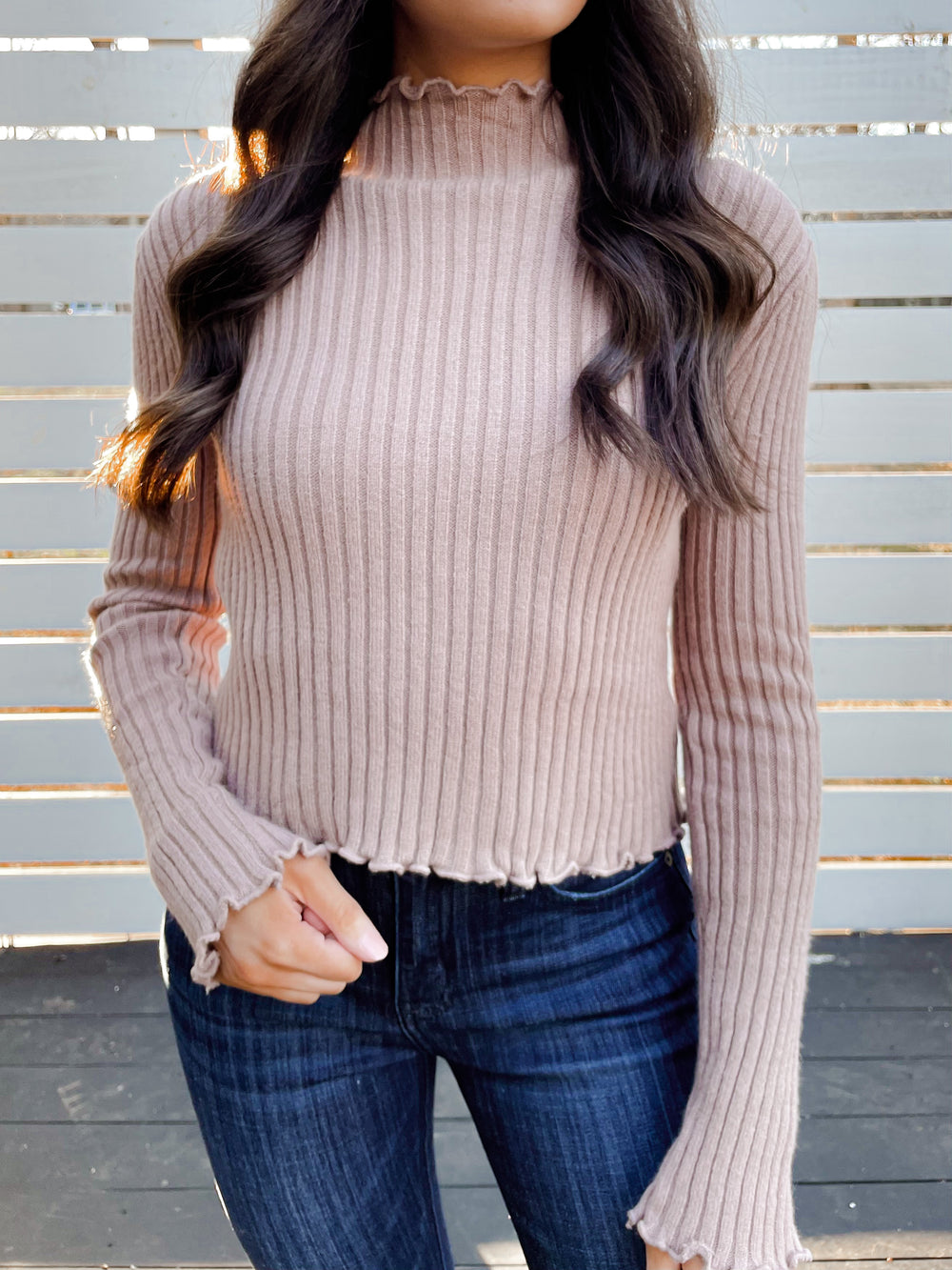 Mocha Ribbed Basic Top