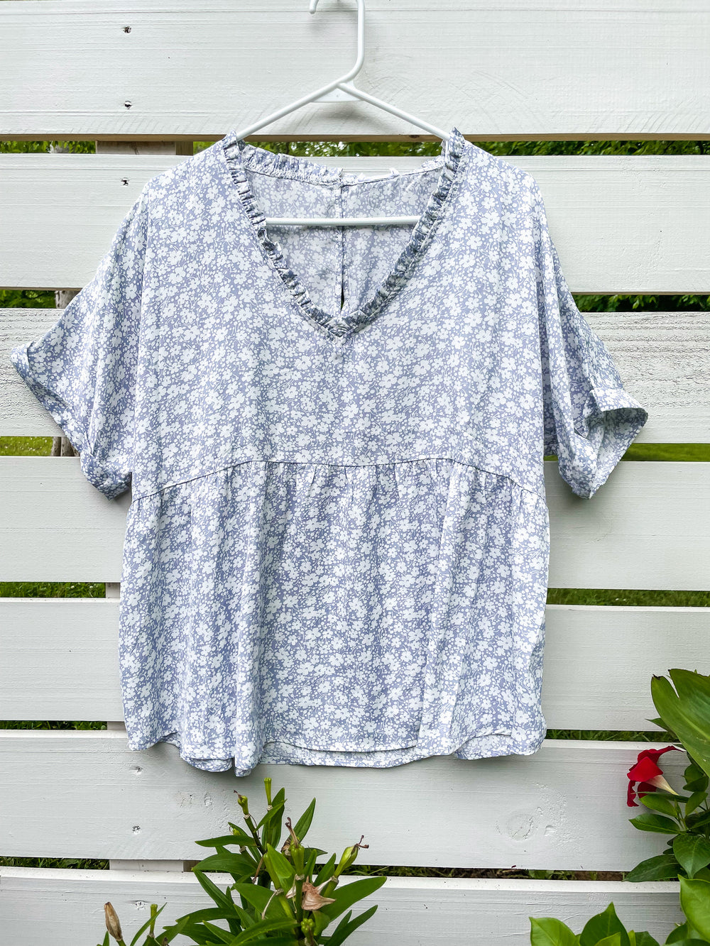 Grey Floral Babydoll Top