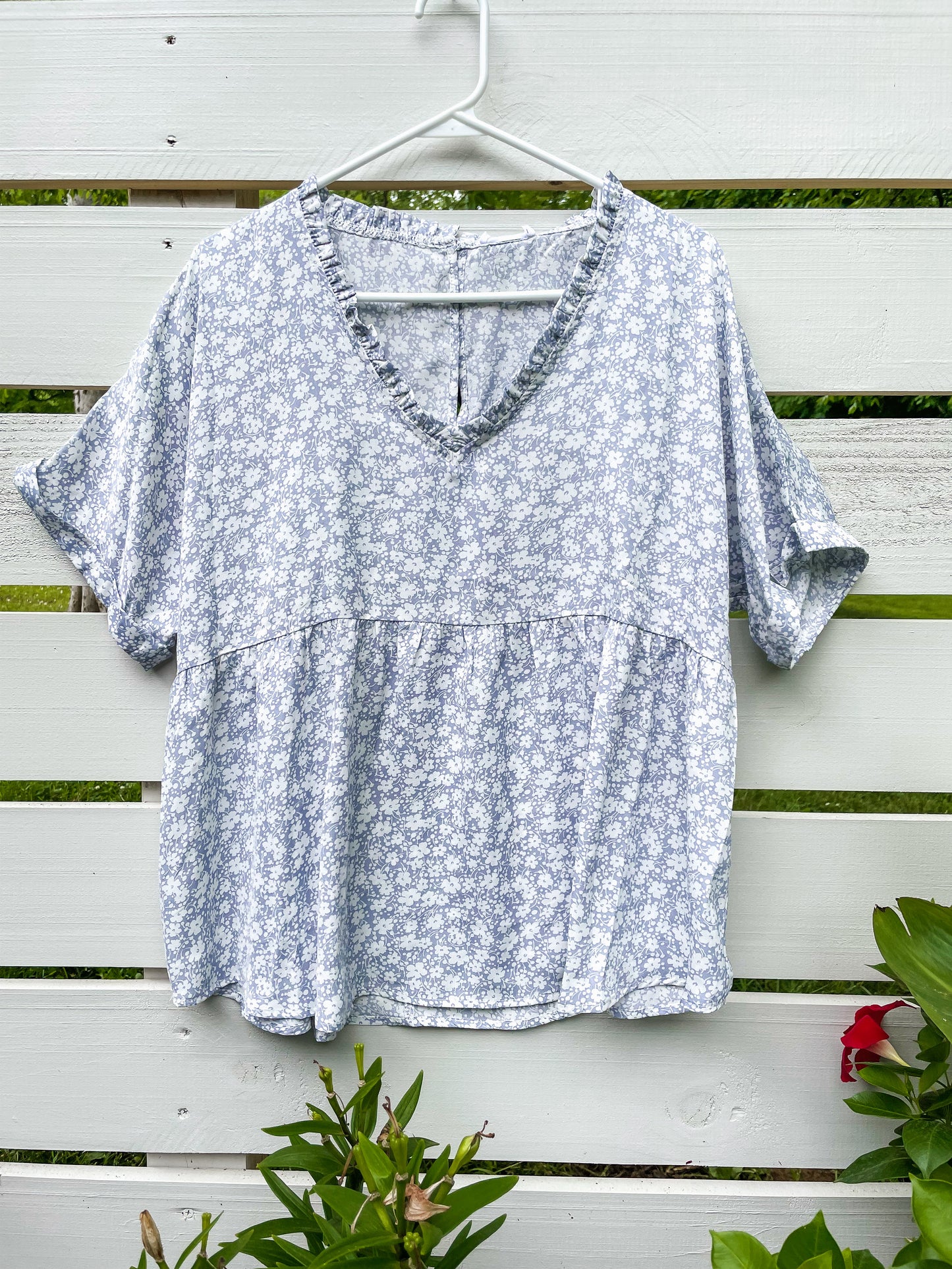 Grey Floral Babydoll Top