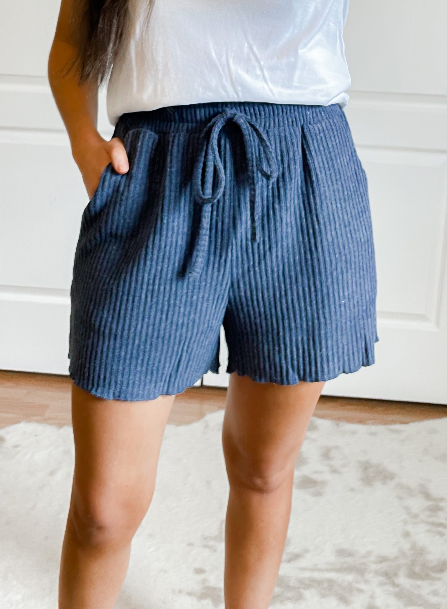 Navy Ribbed Shorts