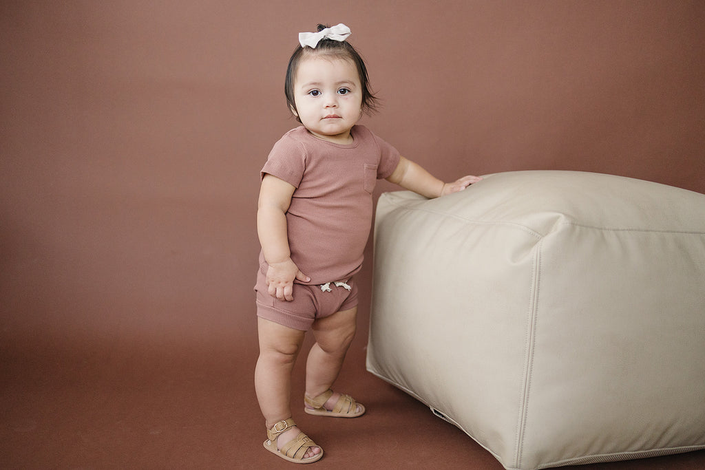 Dusty Rose Organic Cotton Ribbed Short Set