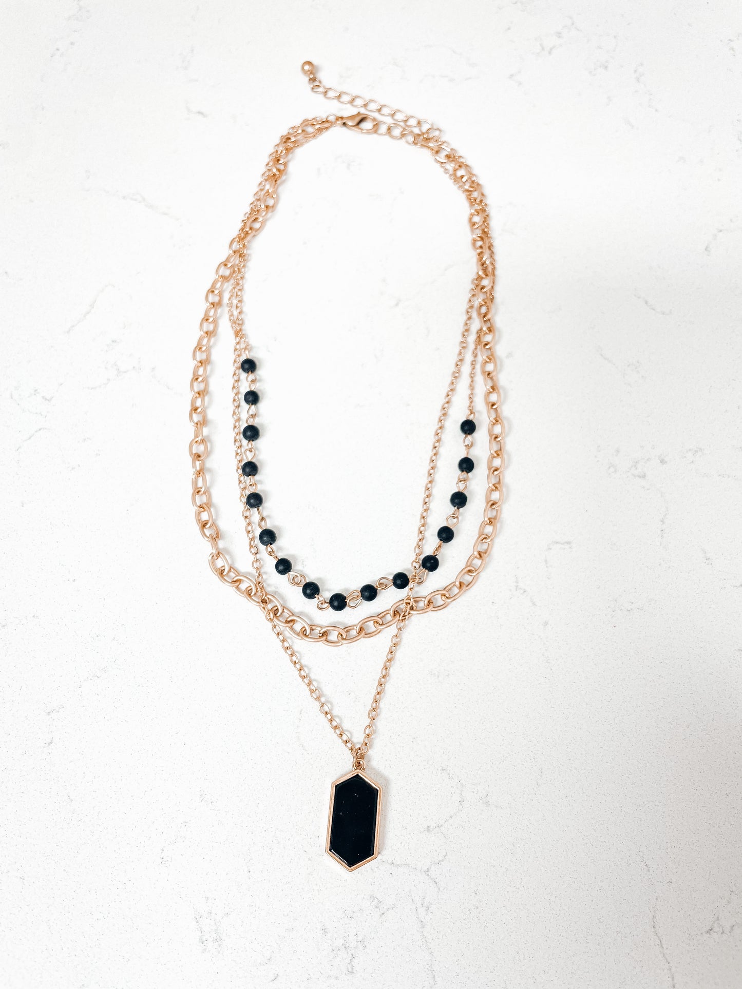 Layered Stone Pendant Necklace - Black
