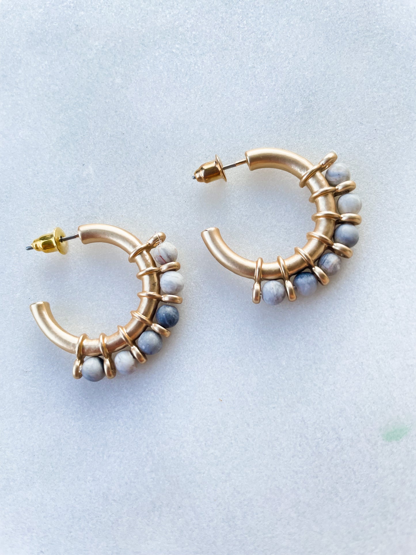 Stone Mini Hoop Earrings - Grey